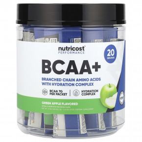 Nutricost, Performance, BCAA +, зеленое яблоко, 20 пакетиков по 13 г (0,5 унции) - описание | фото