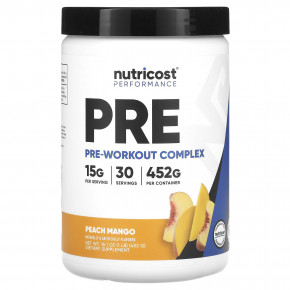 Nutricost, Performance, PRE, предтренировочный комплекс, персик и манго, 452 г (1 фунт) - описание