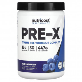 Nutricost, Performance, PRE-X, предтренировочный комплекс Xtreme, со вкусом голубой малины, 447 г (1 фунт) в Москве - eco-herb.ru | фото