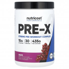 Nutricost, Performance, PRE-X, предтренировочный комплекс Xtreme, со вкусом винограда, 435 г (1 фунт) - описание