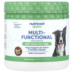 Nutricost, Pets, многофункциональное средство, для собак, говядина, 60 жевательных таблеток, 180 г (6,4 унции) - описание | фото
