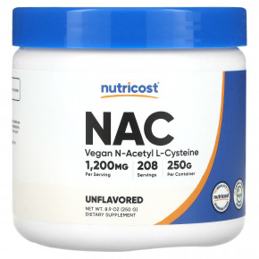 Nutricost, веганский NAC, без добавок, 250 г (8,9 унции) - описание | фото