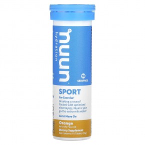 Nuun, Hydration, Sport, добавка с шипучими электролитами, апельсин, 10 таблеток - описание