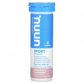 Nuun, Hydration, Sport, добавка с шипучими электролитами, клубничный лимонад, 10 таблеток - описание