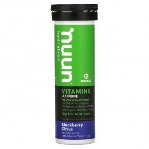 Nuun, Hydration, витамины и кофеин, шипучая витаминная добавка, ежевика и цитрус, 12 таблеток в Москве - eco-herb.ru | фото