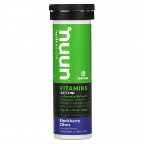 Nuun, Hydration, витамины и кофеин, шипучая витаминная добавка, ежевика и цитрус, 12 таблеток - описание | фото