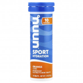 Nuun, Sport Hydration, шипучие таблетки для приготовления напитка с электролитами, апельсин, 10 таблеток - описание