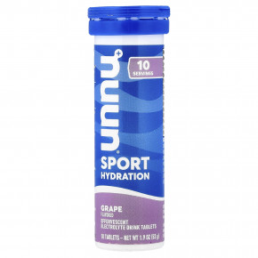 Nuun, Sport Hydration, шипучие таблетки для приготовления напитка с электролитами, со вкусом винограда, 10 таблеток - описание | фото