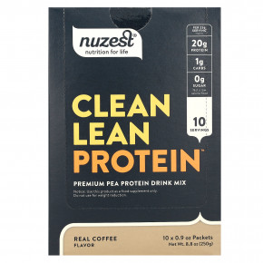 Nuzest, Clean Lean Protein, смесь для приготовления напитков из горохового протеина премиального качества, настоящий кофе, 10 пакетиков по 25 г (0,9 унции) в Москве - eco-herb.ru | фото