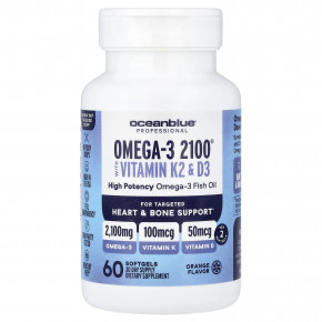 OceanBlue, Professional, Omega-3 2100® с витаминами K2 и D3, апельсин, 60 капсул в Москве - eco-herb.ru | фото