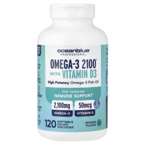OceanBlue, Professional, Omega-3 2100® с витамином D, со вкусом апельсина, 120 капсул - описание | фото