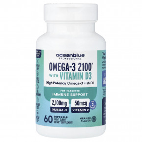 OceanBlue, Professional, Omega-3 2100® с витамином D, высокоэффективная, апельсин, 60 капсул в Москве - eco-herb.ru | фото