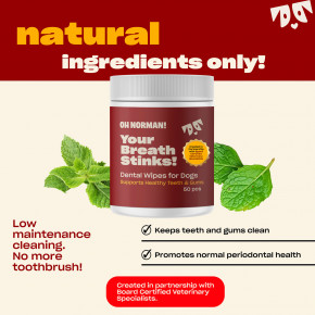 Oh Norman, Дыхание воняет! салфетки для полости рта для собак, 50 шт. в Москве - eco-herb.ru | фото