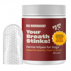 Oh Norman, Дыхание воняет! салфетки для полости рта для собак, 50 шт. в Москве - eco-herb.ru | фото
