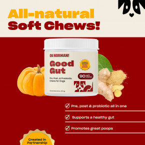 Oh Norman, Good Gut, жевательные таблетки с пробиотиком для собак, до и после еды, 90 мягких жевательных таблеток, 270 г (9,5 унции) в Москве - eco-herb.ru | фото