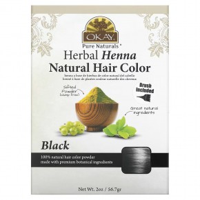 Okay Pure Naturals, Натуральная краска для волос из травяной хны, черный, 56,7 г (2 унции) - описание