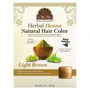 Okay Pure Naturals, Натуральная краска для волос из травяной хны, светло-коричневый, 56,7 г (2 унции) - описание
