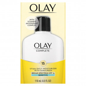 Olay, Complete, UV365, ежедневное увлажняющее и солнцезащитное средство, SPF 15, для чувствительной кожи, 118 мл (4,0 унции) в Москве - eco-herb.ru | фото