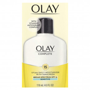 Olay, Complete, UV365, ежедневное увлажняющее средство с солнцезащитным эффектом, SPF 15, для чувствительной кожи, 118 мл (4 жидк. унции) в Москве - eco-herb.ru | фото