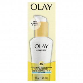 Olay, Complete, UV365, ежедневное увлажняющее средство с солнцезащитным кремом, SPF 30, для чувствительной кожи, 75 мл (2,5 жидк. Унции) в Москве - eco-herb.ru | фото