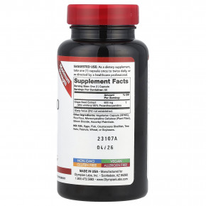 Olympian Labs, экстракт виноградных косточек, максимальная сила действия, 600 мг, 60 вегетарианских капсул в Москве - eco-herb.ru | фото