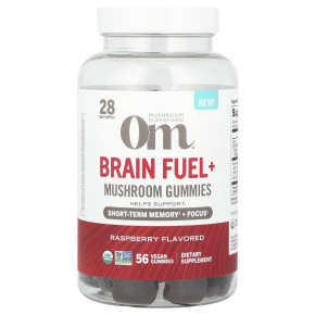 Om Mushrooms, Brain Fuel+, жевательные грибы, со вкусом малины, 56 веганских жевательных таблеток в Москве - eco-herb.ru | фото