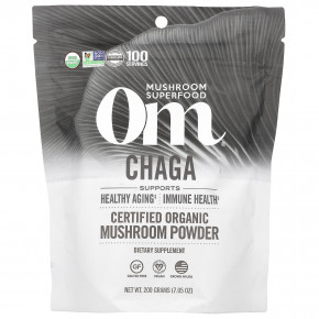 Om Mushrooms, Чага, сертифицированный органический грибной порошок, 200 г (7,05 унции) в Москве - eco-herb.ru | фото