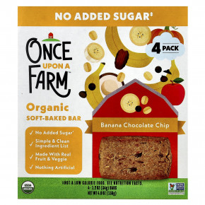 Once Upon A Farm, Органический мягкий батончик, банан и шоколадная крошка, 4 батончика по 34 г (1,2 унции) - описание