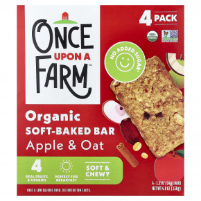 Once Upon A Farm, Органический мягкий батончик, с яблоком и овсом, 4 батончика по 34 г (1,2 унции) - описание | фото