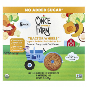 Once Upon A Farm, Tractor Wheels ™, органический батончик мягкой выпечки для малышей, банан, тыква и цветная капуста, 5 пакетиков по 19 г (0,67 унции) в Москве - eco-herb.ru | фото