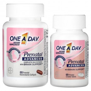 One-A-Day, Prenatal Advanced, полноценный мультивитаминный комплекс для поддержки мозга, 60 пренатальных мультивитаминных мягких таблеток и 60 пренатальных таблеток с холином в Москве - eco-herb.ru | фото