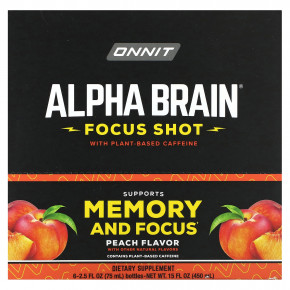 Onnit, Alpha Brain Focus Shot, персик, 6 флаконов по 75 мл (2,5 жидк. унц.) - описание | фото