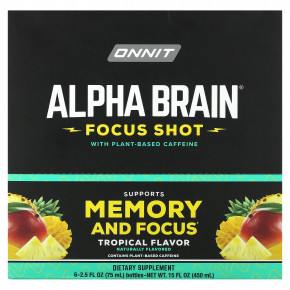 Onnit, Alpha BRAIN® Focus Shot, тропические фрукты, 6 флаконов по 75 мл (2,5 жидк. унции) - описание | фото