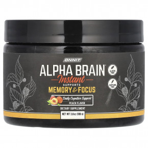 Onnit, Alpha BRAIN®, растворимый продукт с персиком, без кофеина, 108 г (3,8 унции) - описание | фото