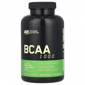 Optimum Nutrition, BCAA 1000, аминокислоты с разветвлённой цепью, 200 капсул (500 мг в 1 капсуле) - описание | фото