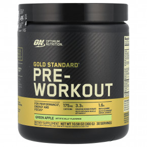 Optimum Nutrition, Gold Standard®, перед тренировкой, зеленое яблоко, 300 г (10,58 унции) - описание | фото