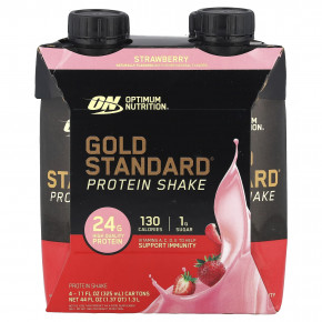 Optimum Nutrition, Протеиновый коктейль Gold Standard®, клубника, 4 коробки по 325 мл (11 жидк. Унций) - описание | фото