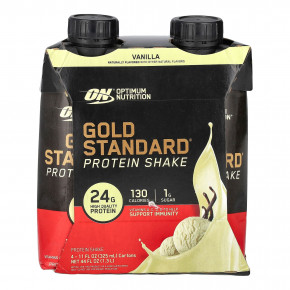 Optimum Nutrition, протеиновый коктейль Gold Standard, со вкусом ванили, 4 упаковки по 325 мл (11 жидк. унций) - описание | фото