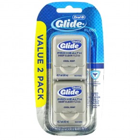 Oral-B, Glide, Pro-Health, зубная нить для глубокой очистки, прохладная мята, 2 упаковки, 43,7 ярда (40 м) каждый - описание