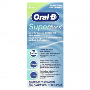 Oral-B, Super Floss ™, мята, 50 предварительно нарезанных нитей - описание | фото