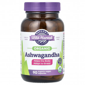 Oregon's Wild Harvest, Органическая ашваганда, 90 органических веганских капсул (400 мг на капсулу) - описание | фото