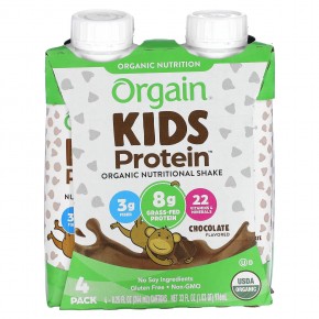 Orgain, Kids Protein, органический питательный коктейль, шоколад, 4 пакетика по 244 мл (8,25 жидк. Унции) в Москве - eco-herb.ru | фото