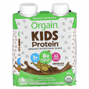 Orgain, Kids Protein, органический питательный коктейль, шоколад, 4 пакетика по 244 мл (8,25 жидк. унц.) в Москве - eco-herb.ru | фото