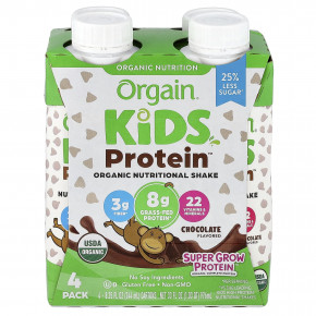 Orgain, Kids Protein™, органический питательный коктейль, шоколадный вкус, 4 пакетика по 244 мл (8,25 жидк. унции) - описание | фото