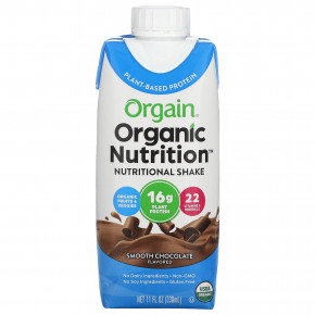 Orgain, Organic Nutrition, питательный коктейль, гладкий шоколад, 4 пакетика по 330 мл (11 жидк. унц.) в Москве - eco-herb.ru | фото