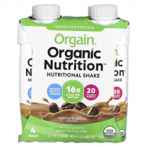 Orgain, Organic Nutrition, питательный коктейль, ледяной кофейный мокко, 4 пакетика, по 330 мл (11 жидк. унц.) - описание