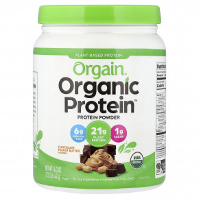 Orgain, Organic Protein™, порошок из растительных ингредиентов, с шоколадно-арахисовой пастой, 462 г (1,02 фунта) - описание | фото