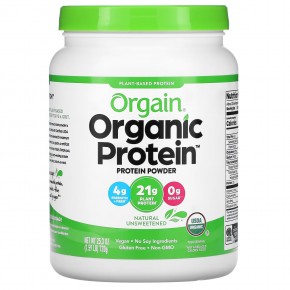 Orgain, Органический протеиновый порошок, растительный, натуральный без подсластителей, 720 г (1,59 фунта) - описание