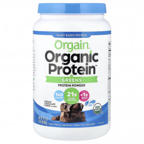 Orgain, Organic Protein™, протеиновый порошок с зеленью, на растительной основе, помадка и шоколадная помадка, 882 г (1,94 фунта) - описание | фото