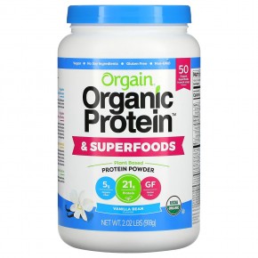 Orgain, Органический протеин и порошок суперпродуктов, на растительной основе, ванильные стручки, 2,02 фунта (918 г) - описание